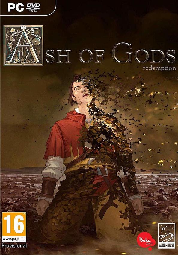 Mężczyzna rozpada się w pył na tle ciemnego nieba. Logo PC DVD ROM na górze.