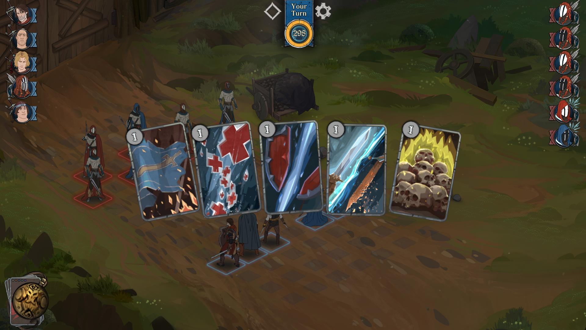 Plansza do gry z postaciami i kartami na ziemi.