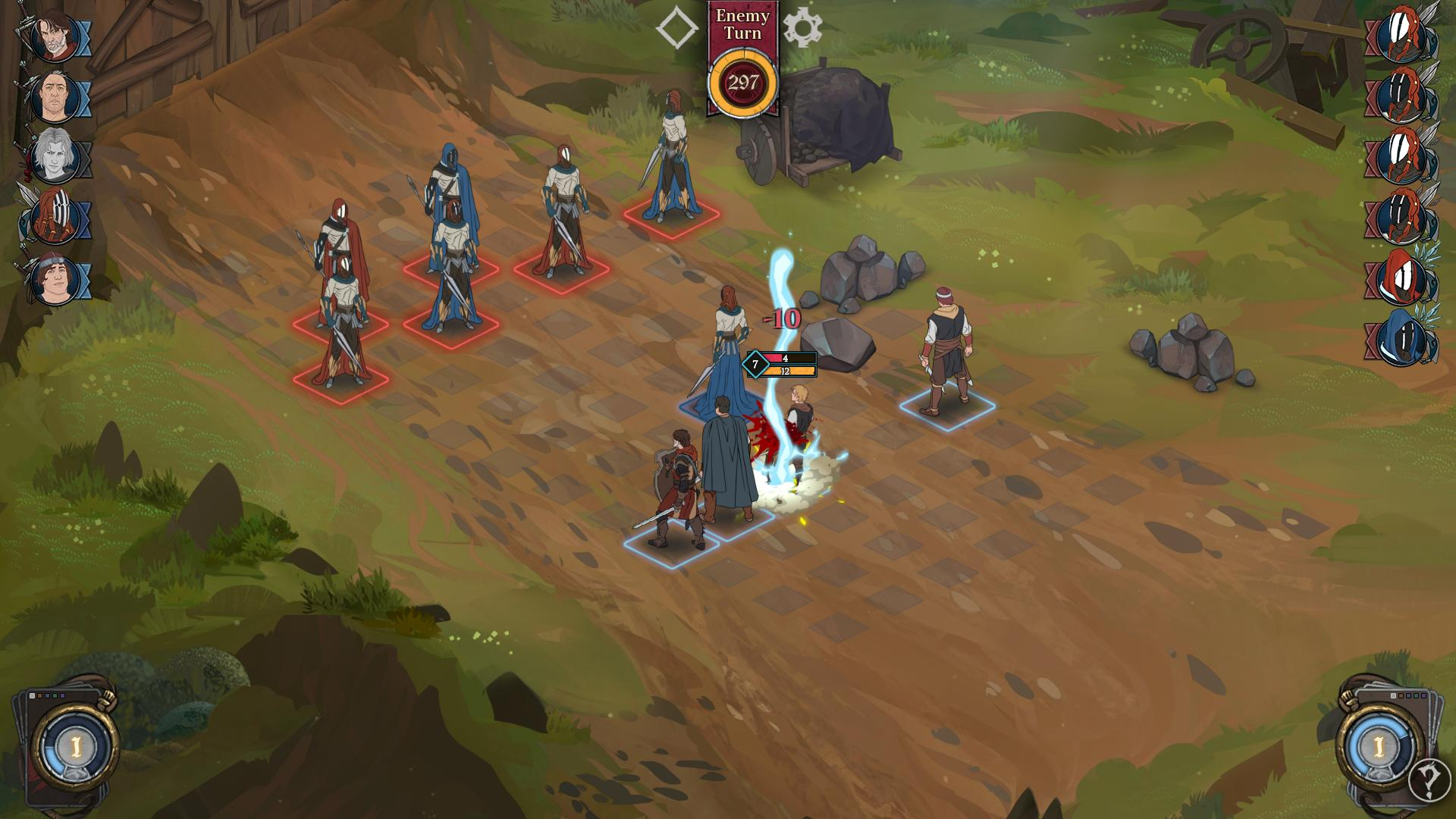 Taktyczna gra turowa z postaciami fantasy na polu bitwy w kratkę.