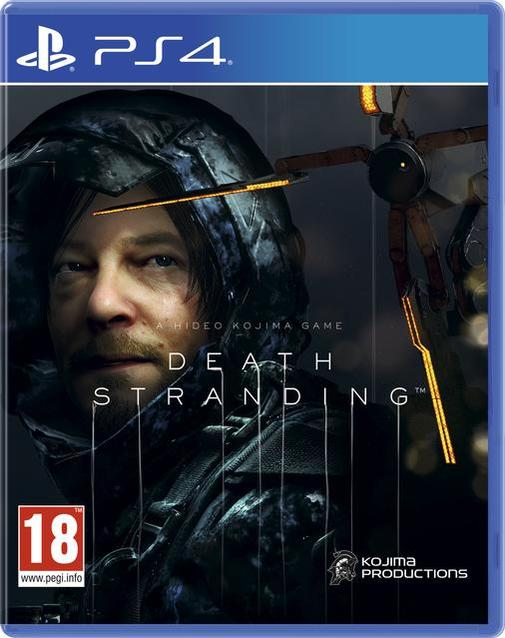 Okładka: Mężczyzna w kapturze, logo PS4, tytuł 'Death Stranding', znaczek 18.