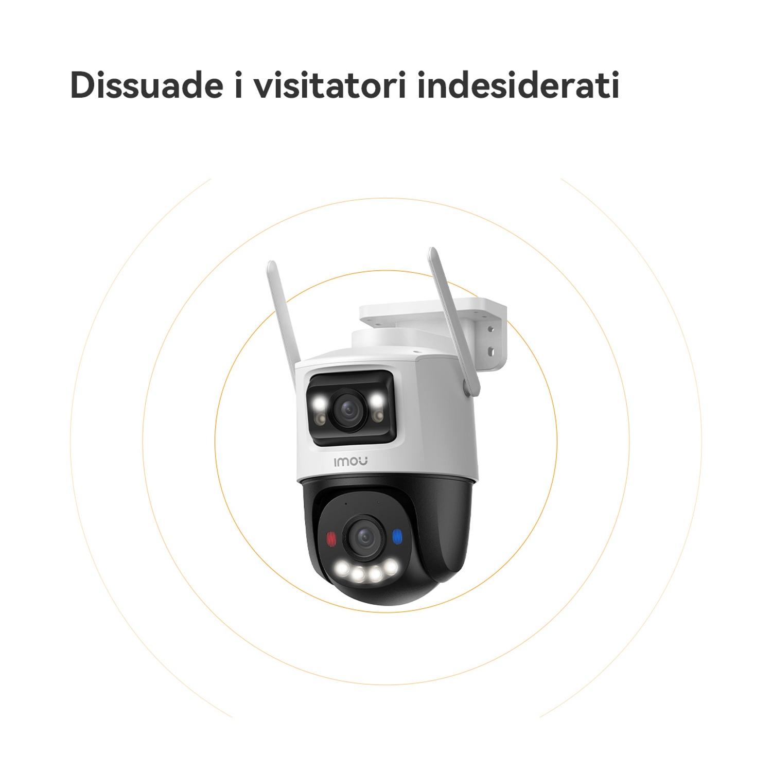 Una telecamera di sicurezza bianca e nera con due antenne.