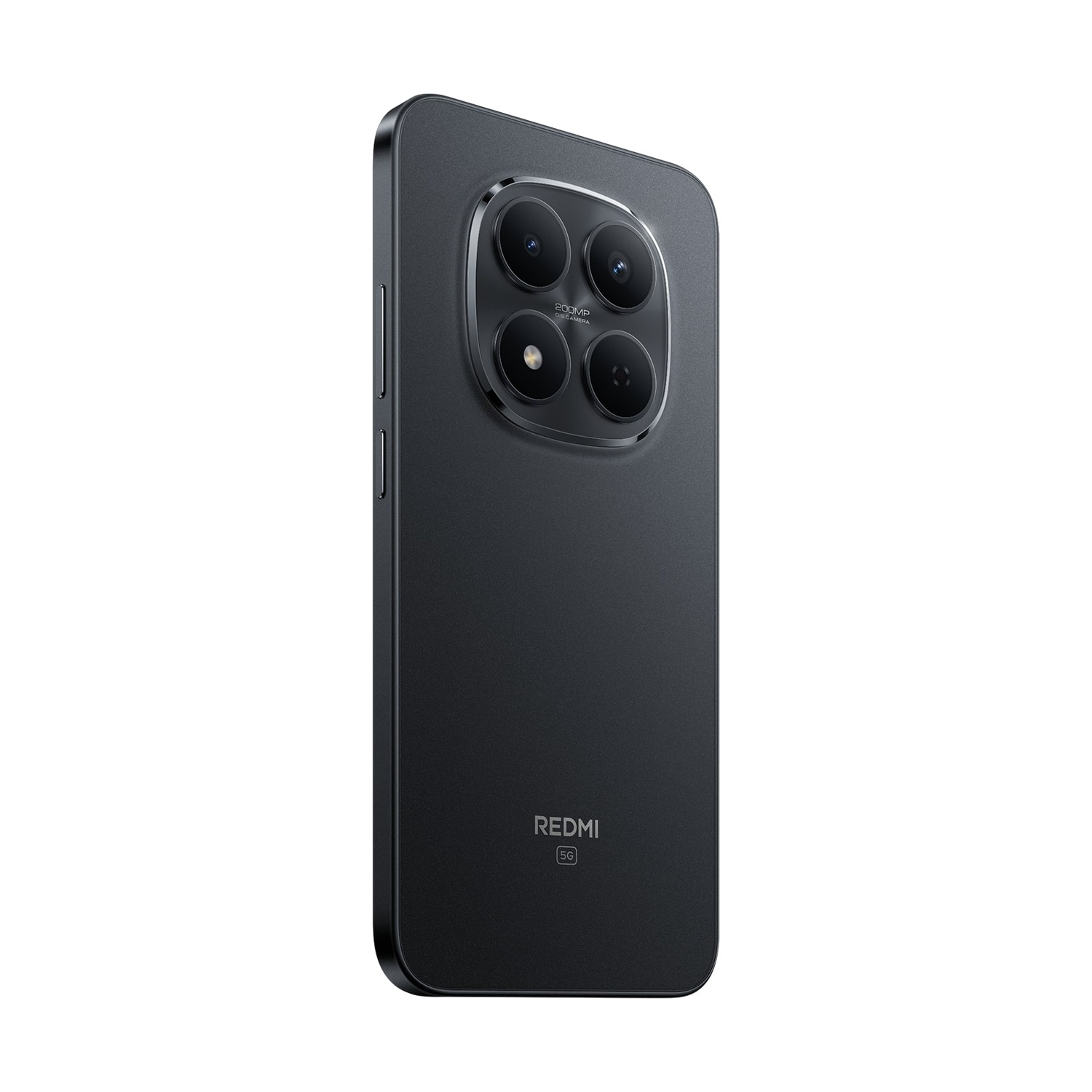 Smartphone grigio scuro con fotocamera quadrupla e logo 'REDMI 5G' sul retro.