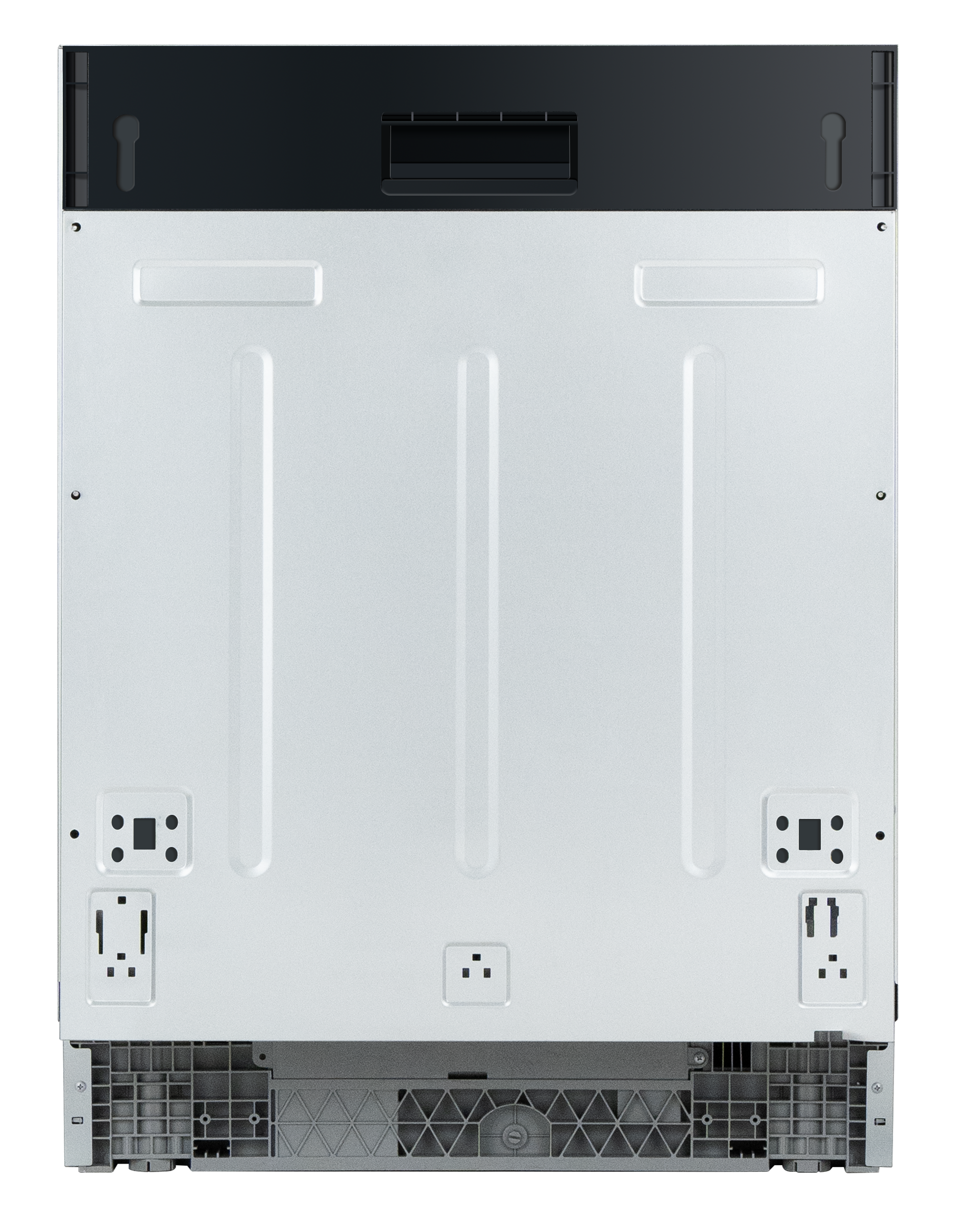 Tył urządzenia z srebrną metalową płytą i czarną częścią górną.