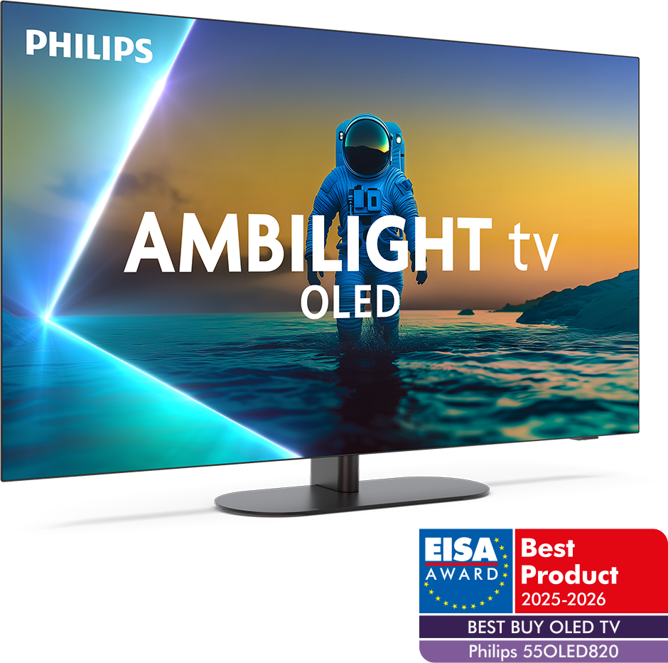 Philips Ambilight OLED TV űrhajós grafikával és EISA díjjal.