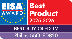 EISA Díj: Legjobb vétel OLED TV 2025-2026 a Philips 55OLED820-nak.