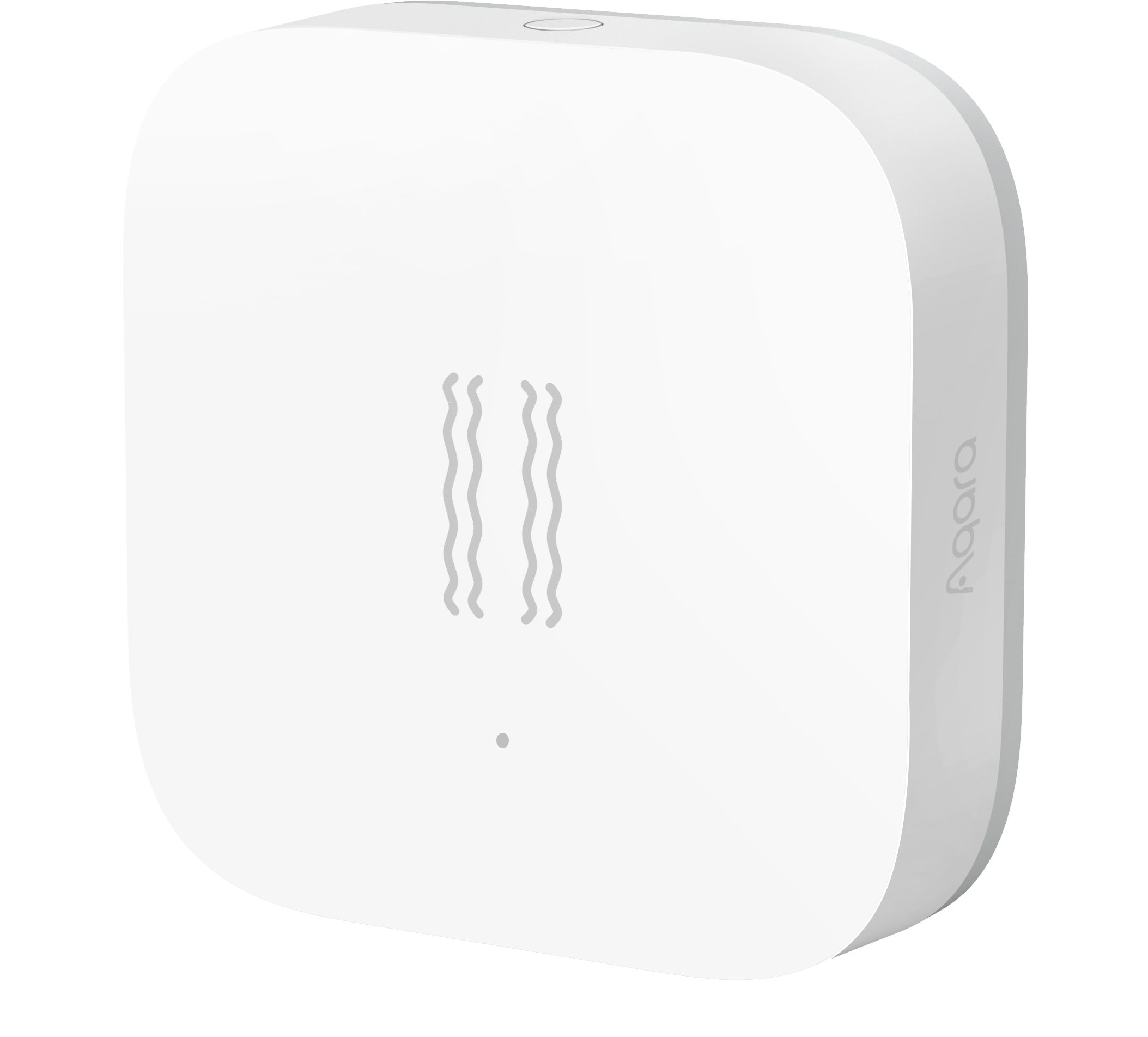 Ein weißes Smart-Home-Gerät mit dem Aqara-Logo und einem Wellenmuster.