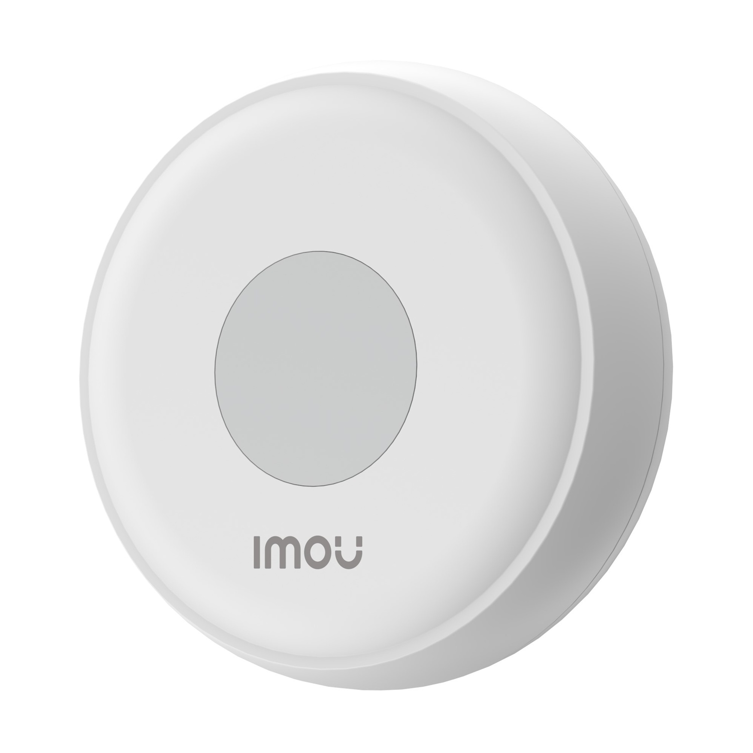 Un dispositivo IMOU bianco e rotondo con un cerchio grigio al centro.