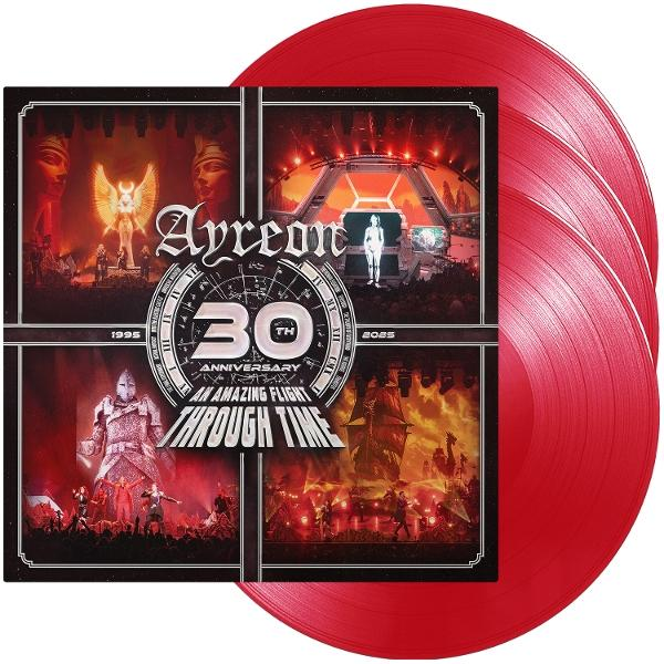 Ayreon 30. Jubiläum Vinyl-Cover mit vier Szenen und roten Vinylscheiben.