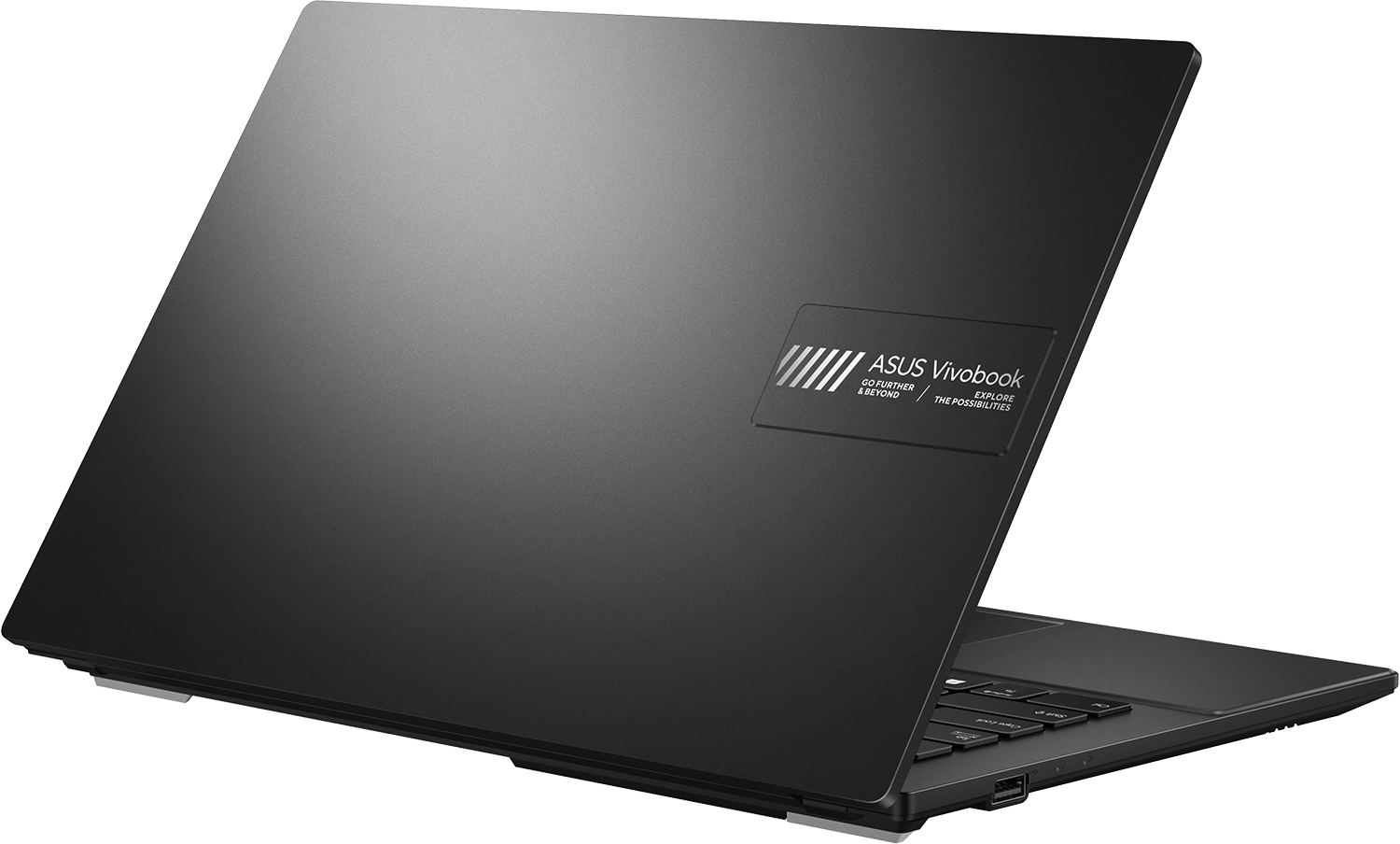 Fekete laptop Vivobook logóval és látható billentyűzettel.