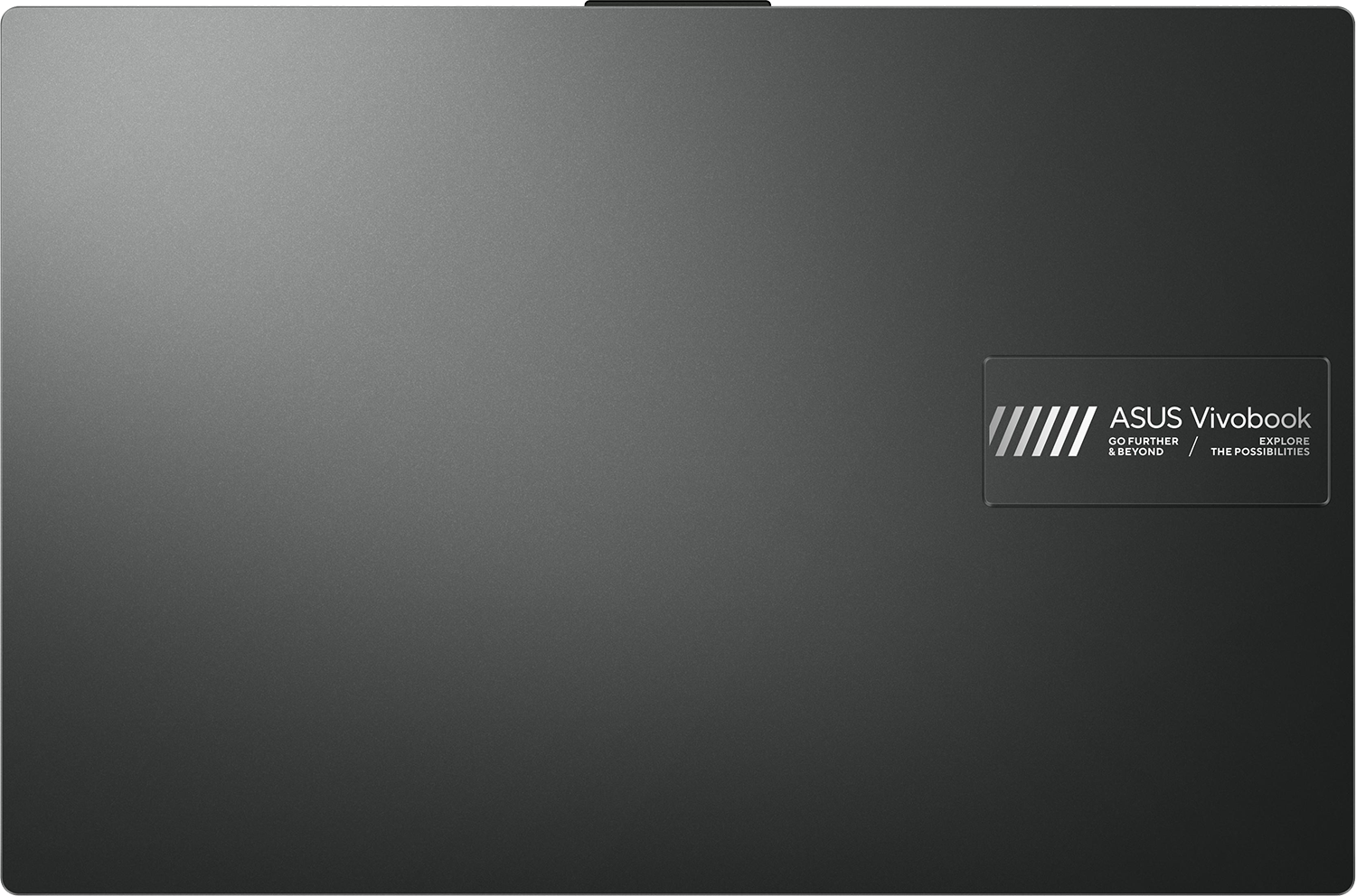 Sötétszürke laptopfedél ezüst ASUS Vivobook logóval.