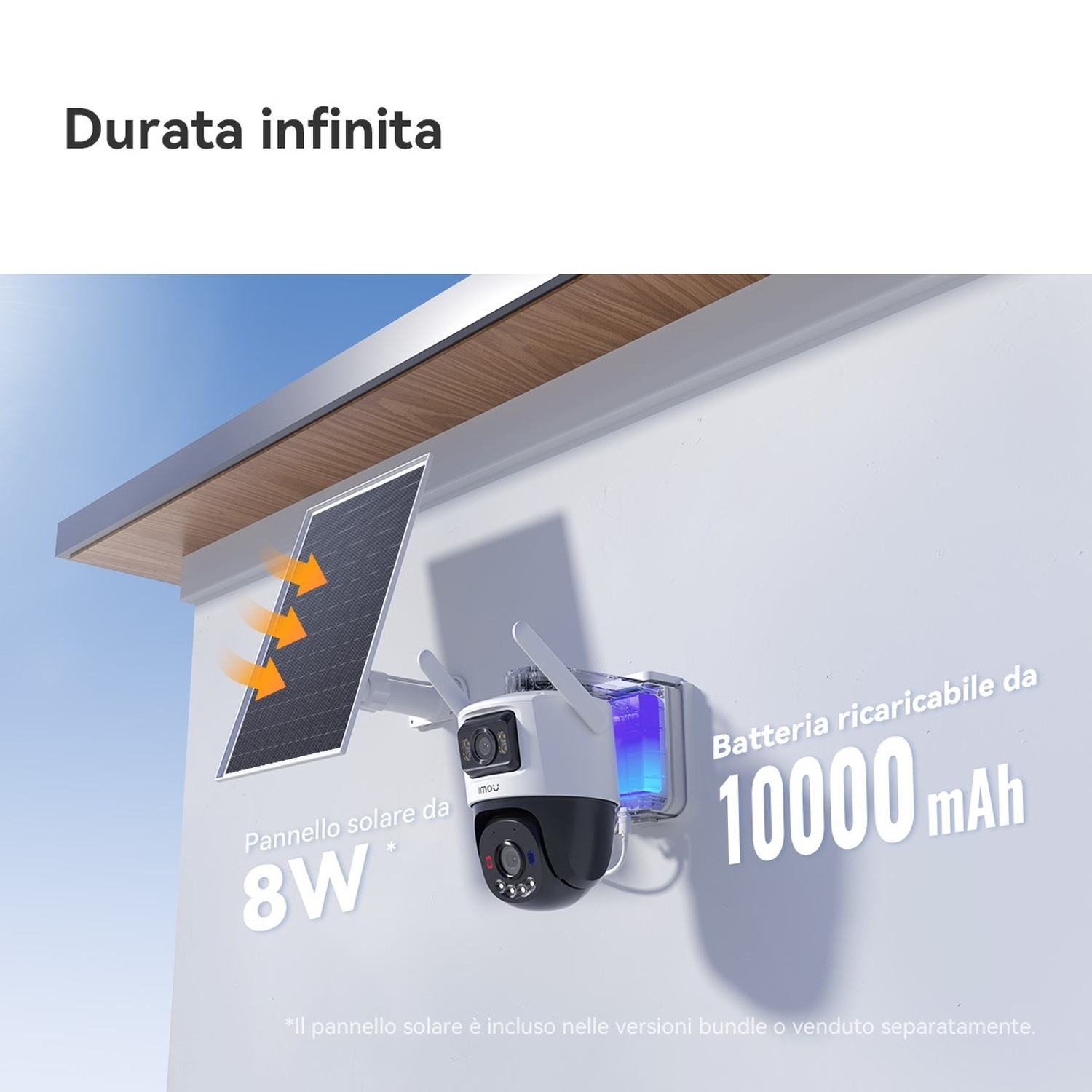 Telecamera di sicurezza con pannello solare e batteria 10000mAh.