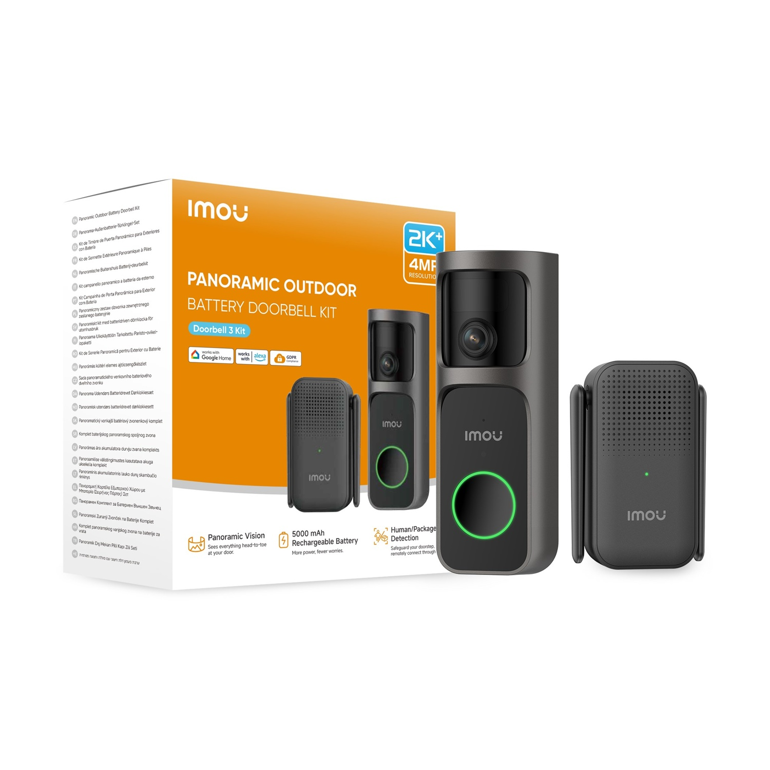 Kit campanello Imou panoramico esterno a batteria 2K+, 4MP, con rilevamento.