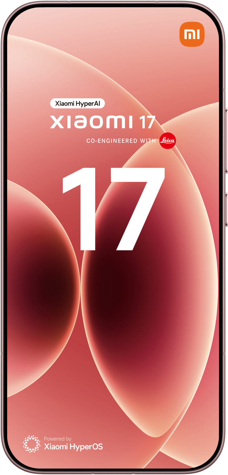 Telefon Xiaomi 17 z HyperAI, współtworzony z Leica. Duża grafika '17'.