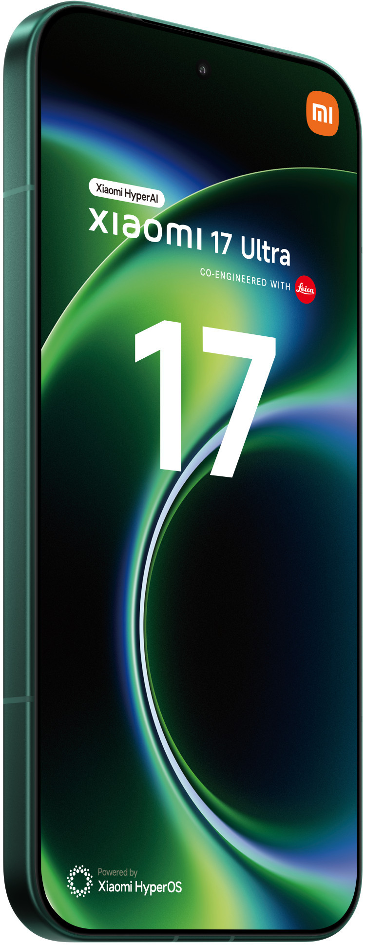 Zielony smartfon Xiaomi 17 Ultra z logo i cyfrą 17.
