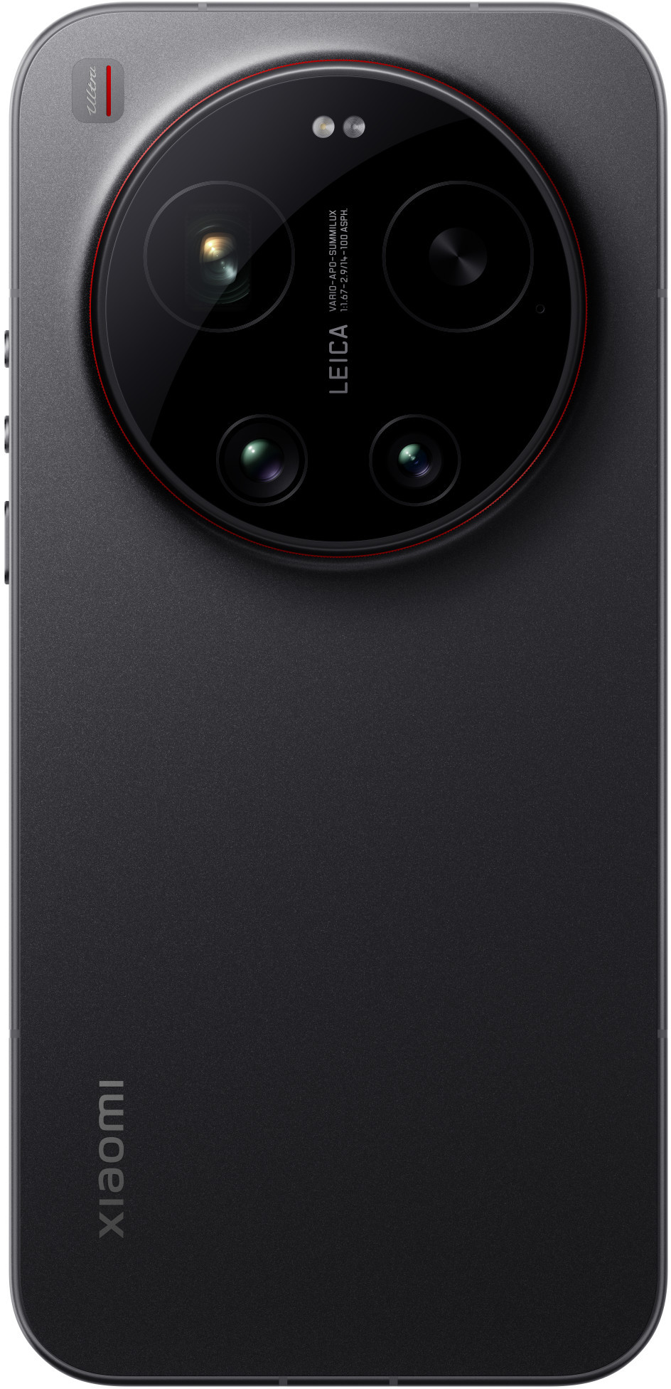 Tył czarnego smartfona z aparatem Leica i logo Xiaomi.