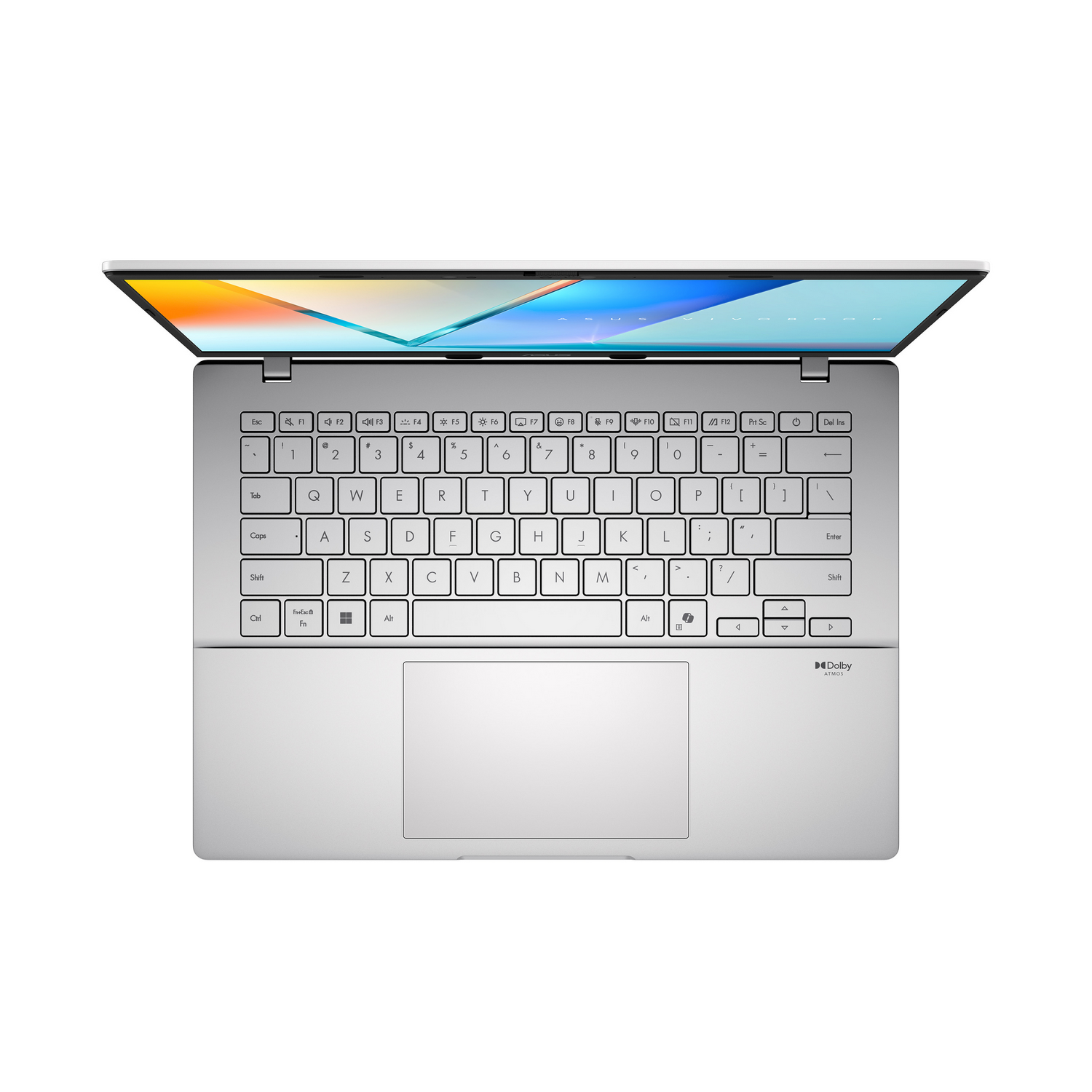 Portátil plateado con pantalla abierta, teclado y touchpad.