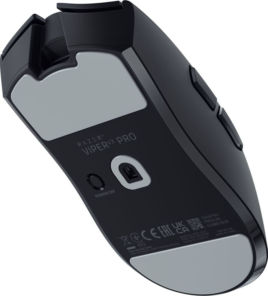 Fekete Razer Viper V3 Pro gamer egér ezüst panelekkel és feliratokkal.