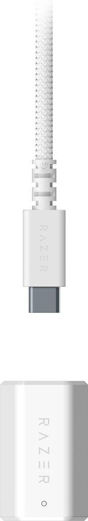 Fehér USB-C kábel Razer logóval és ezüst csatlakozóval.