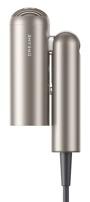 Srebrny mikrofon z napisem DREAM z boku i szarym kablem.