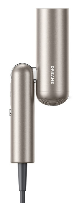 Srebrna suszarka do włosów z nazwą marki DREAME na obudowie.