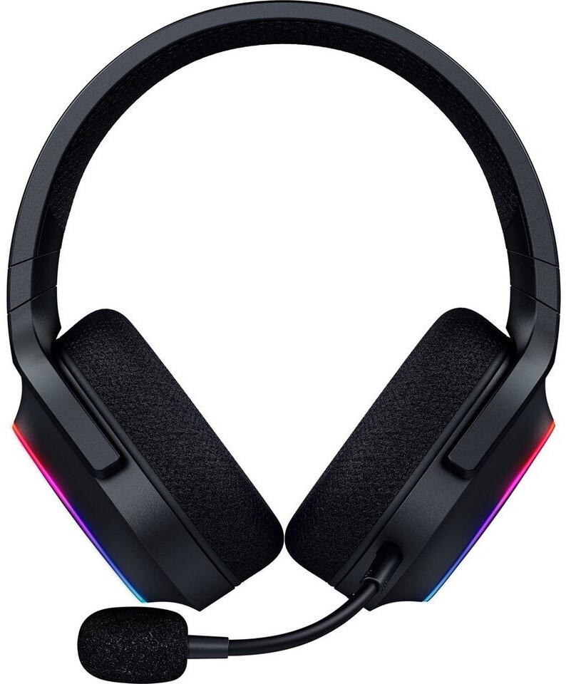 Fekete gamer fejhallgató mikrofonnal és RGB világítással.