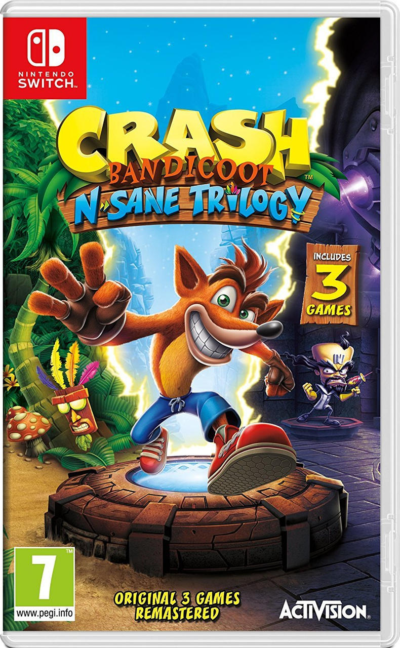 Okładka Crash Bandicoot N. Sane Trilogy na Nintendo Switch z Crashem i Dr. Neo Cortexem.