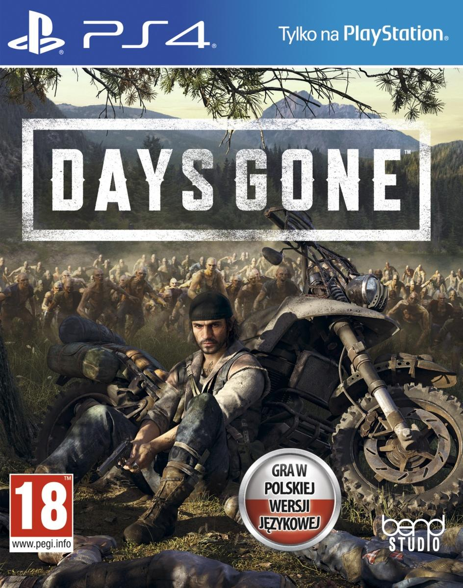Mężczyzna z motocyklem przed hordą zombie. Okładka gry "Days Gone".