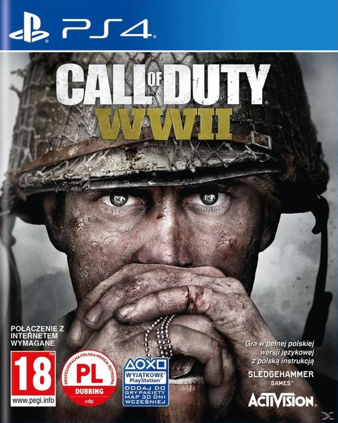 Okładka Call of Duty: WWII na PS4 z żołnierzem w hełmie.