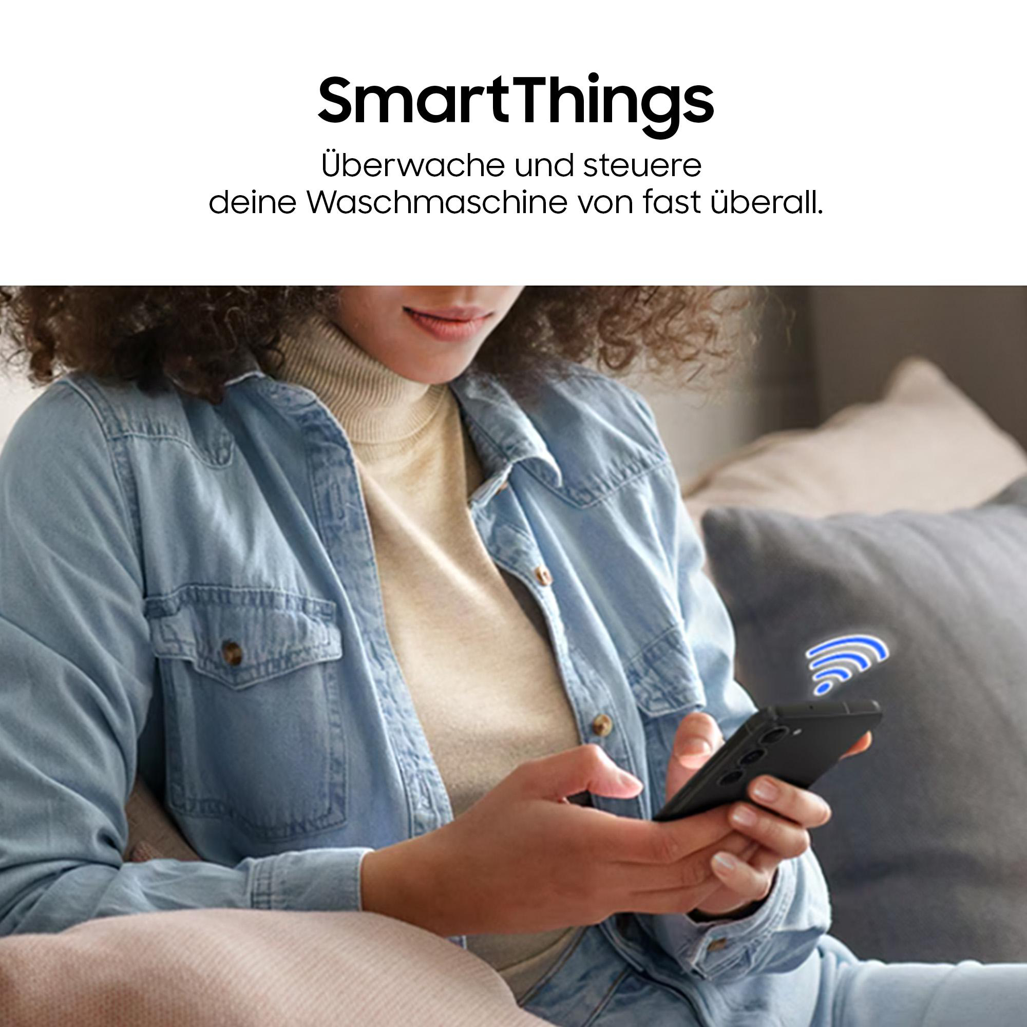 Person mit Smartphone und WLAN-Symbol