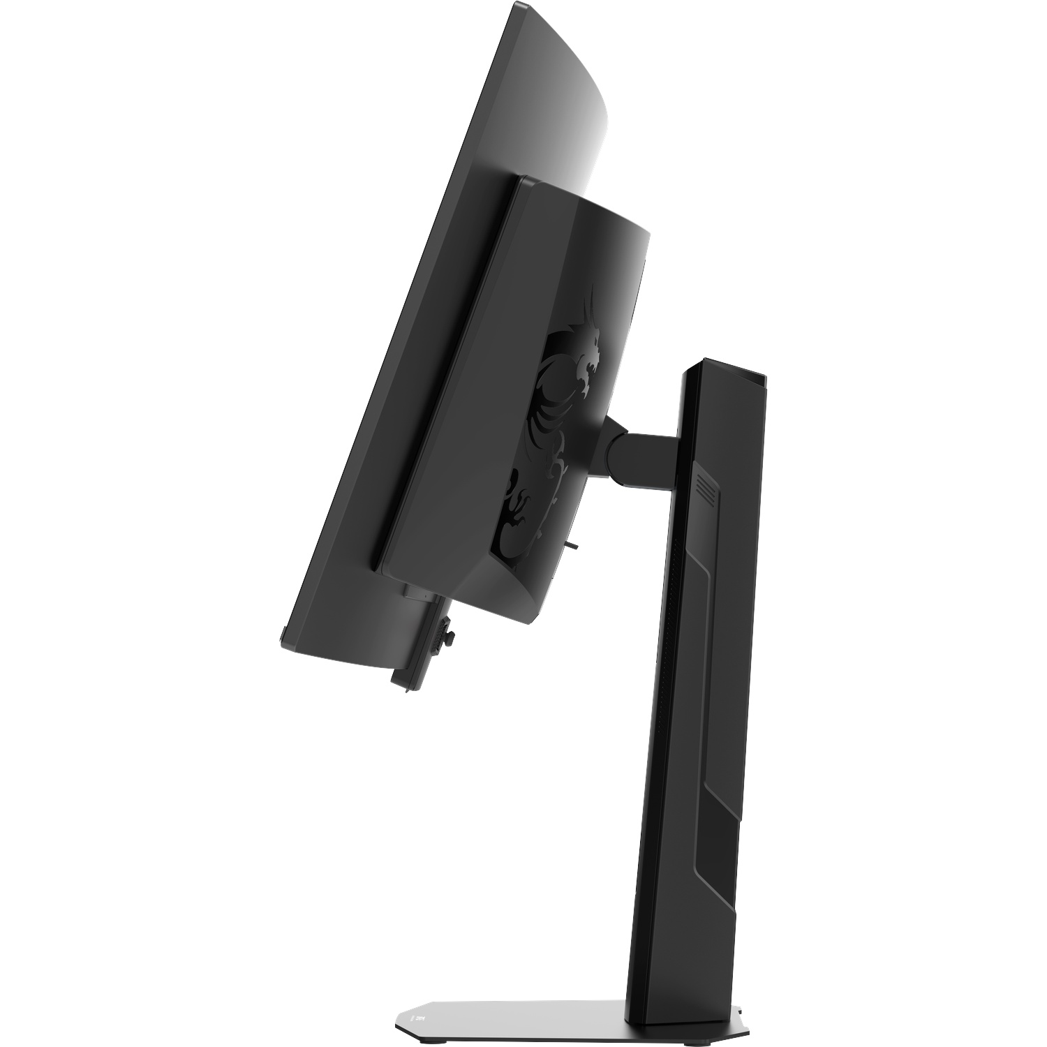 Moniteur noir avec logo dragon, vue de côté, sur fond blanc.