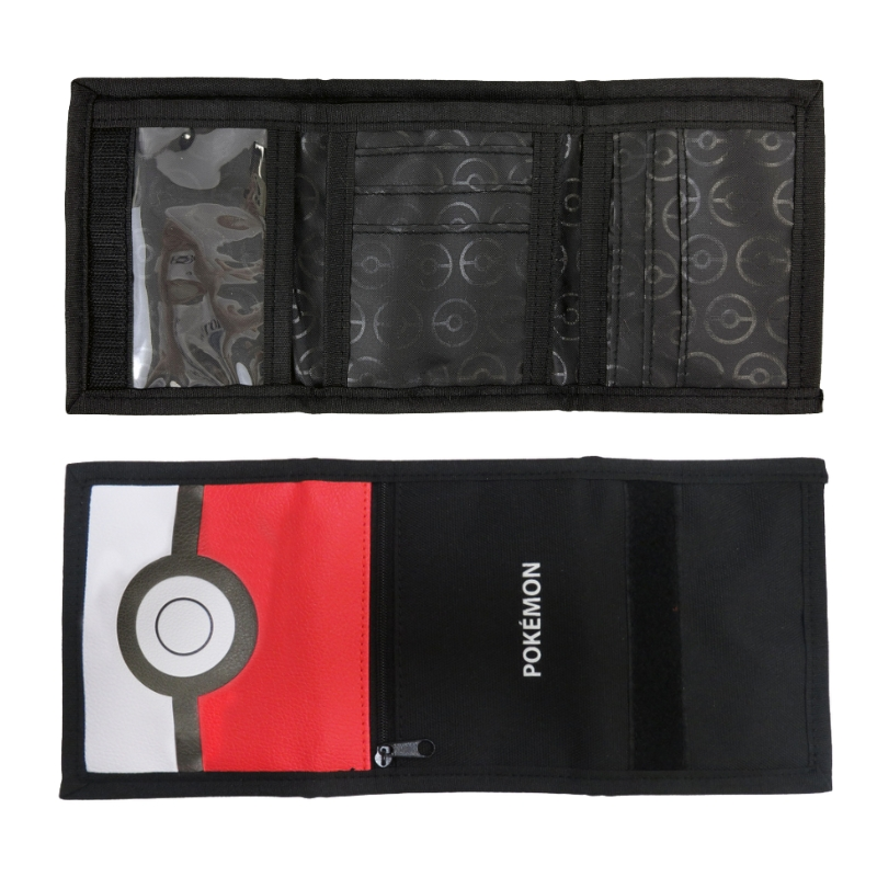 Cartera abierta de Pokémon con ranuras para tarjetas y ventana de DNI transparente.