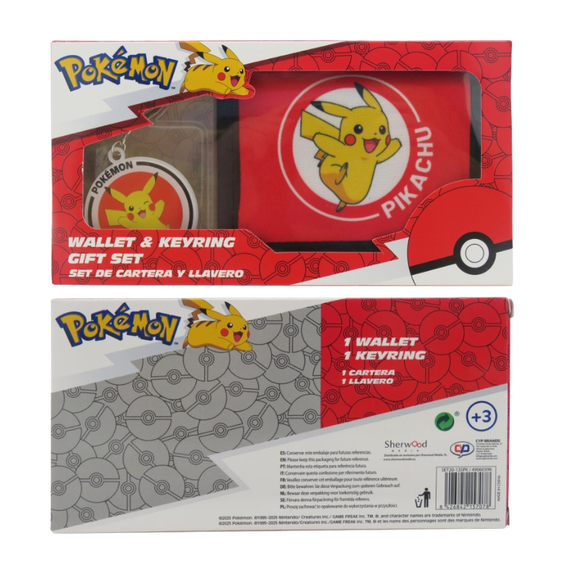 Set de regalo de cartera y llavero de Pokemon Pikachu.