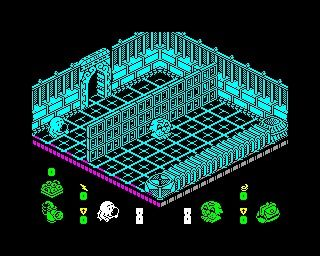 Un juego isométrico de 8 bits con fantasmas en un laberinto azul.