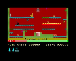 Un juego de plataformas 2D con paredes rojas, plataformas verdes y personajes pequeños.