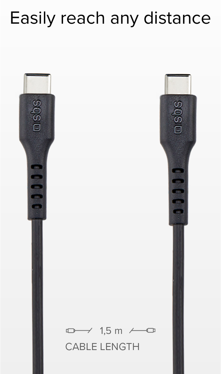 Zwei USB-C-Kabel mit Beschriftung '1,5 m Kabellänge'.