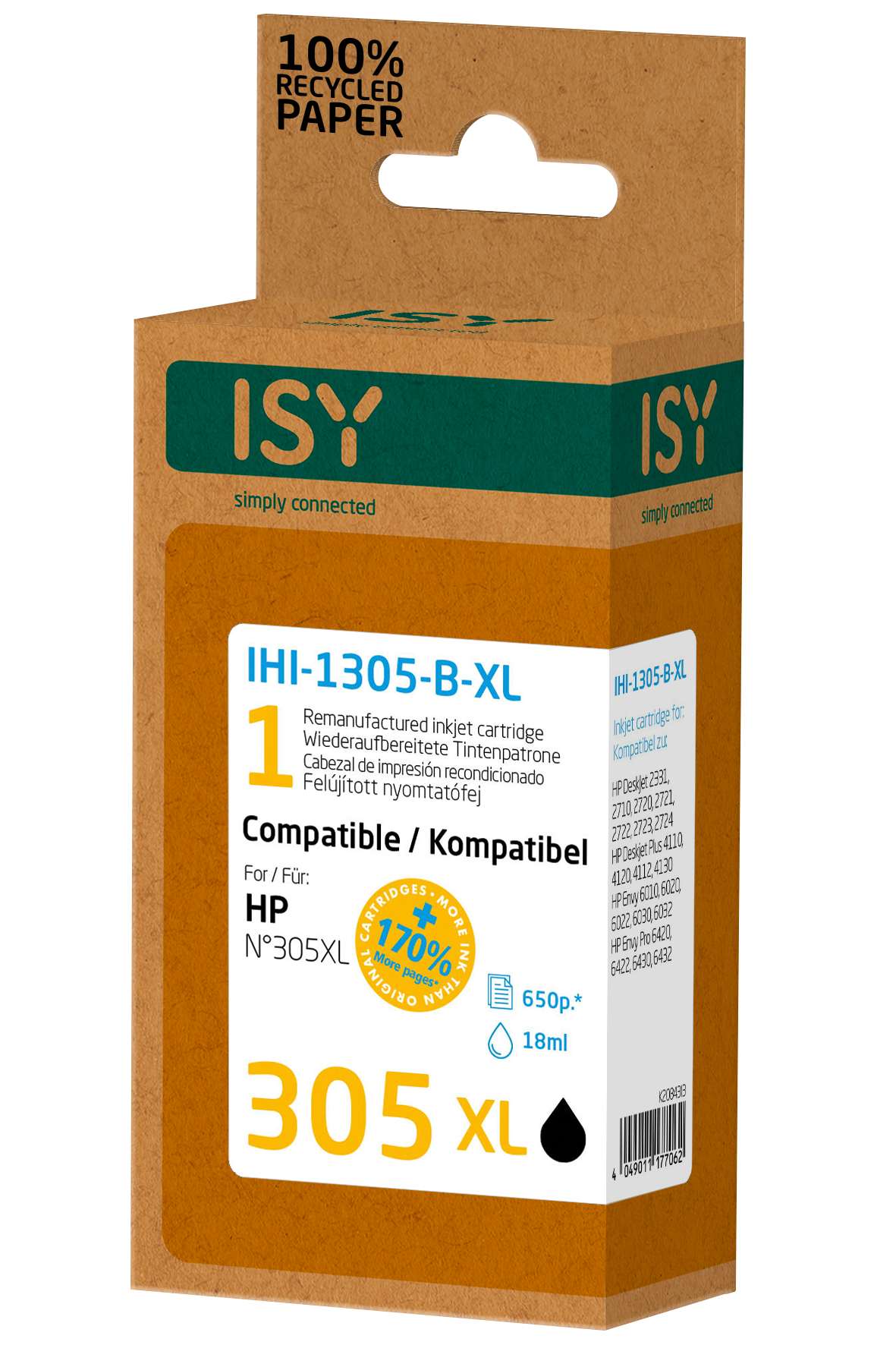 ISY HP No. 305XL utángyártott tintapatron, fekete (IHI1305BXL)