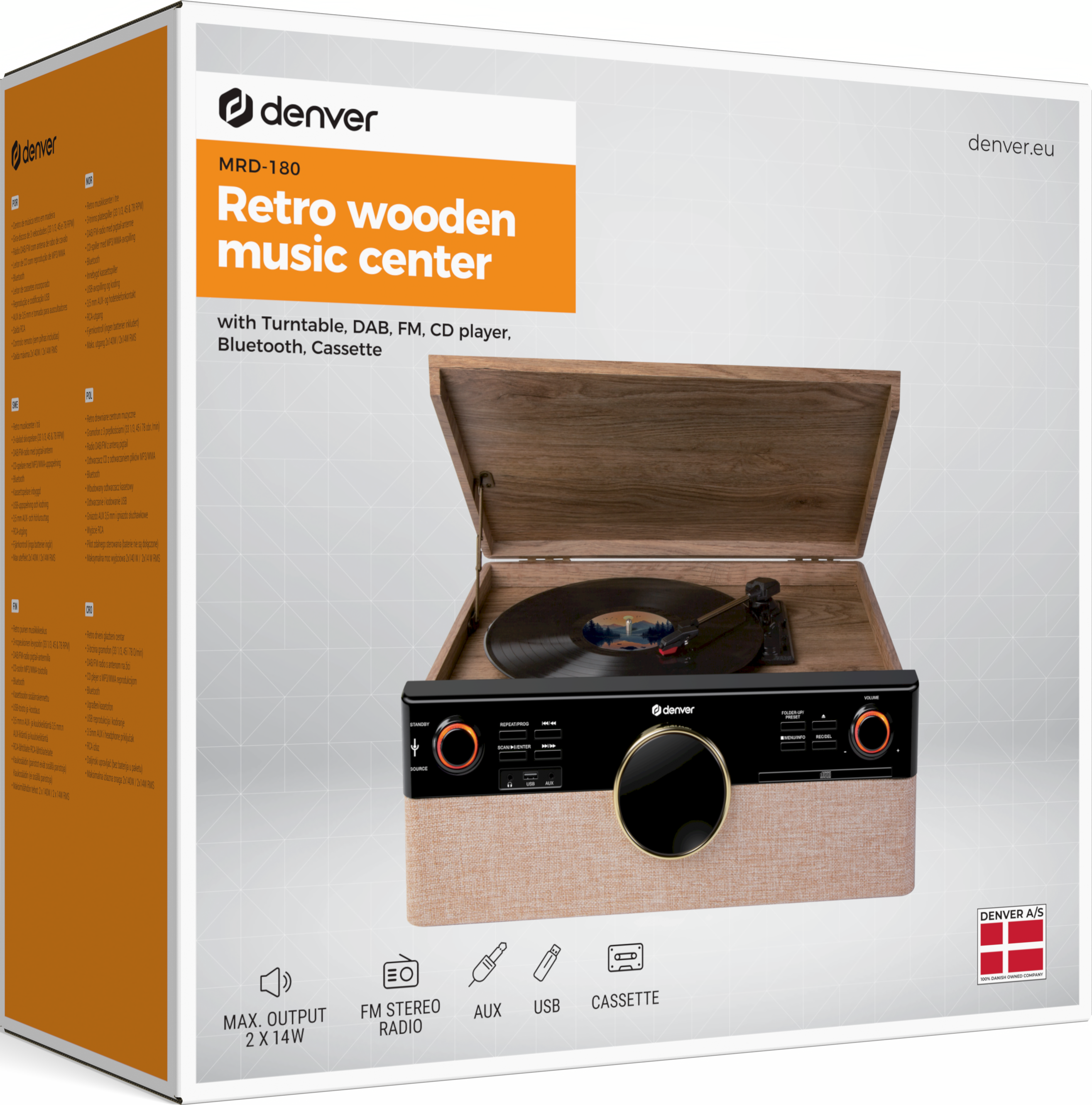 Centre de musique rétro avec platine, CD, cassette, radio DAB/FM, Bluetooth.
