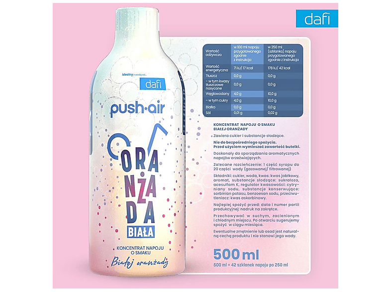 Syrop do saturatorów DAFI Pushair Biała Oranżada 500 ml – zdjęcie 3