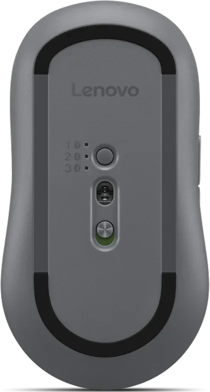 Spód szarej myszy Lenovo z przyciskami i ustawieniami DPI.