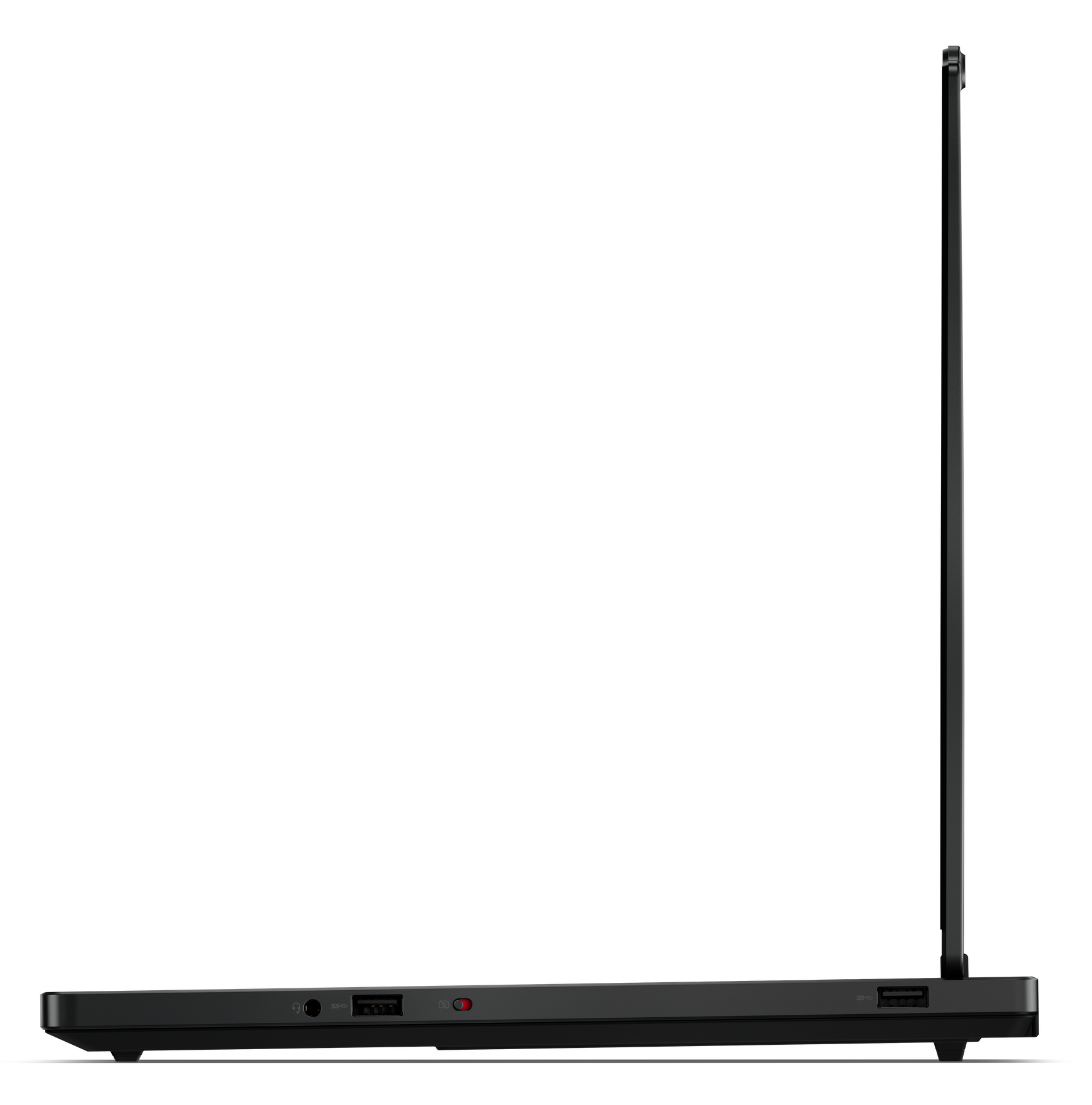 Czarny obszar portów laptopa z gniazdem słuchawkowym, portem USB i czerwoną diodą.