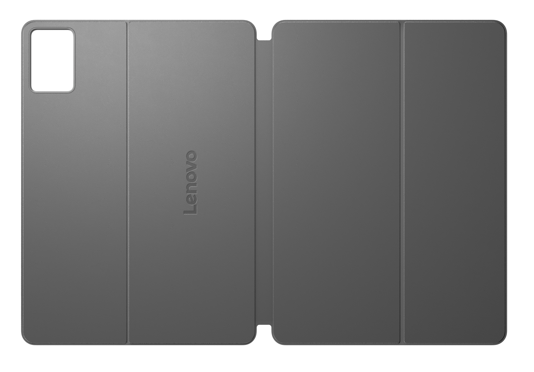 Szara okładka Lenovo na tablet, składana, z wycięciem.