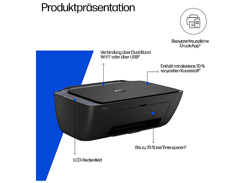 HP DeskJet 2921 mit 3 Monate HP Instant Ink, Multifunktionsdrucker, WLAN, Duplexeinheit (für beidseitigen Druck), A4, A6, Grau — Foto 4 von 5