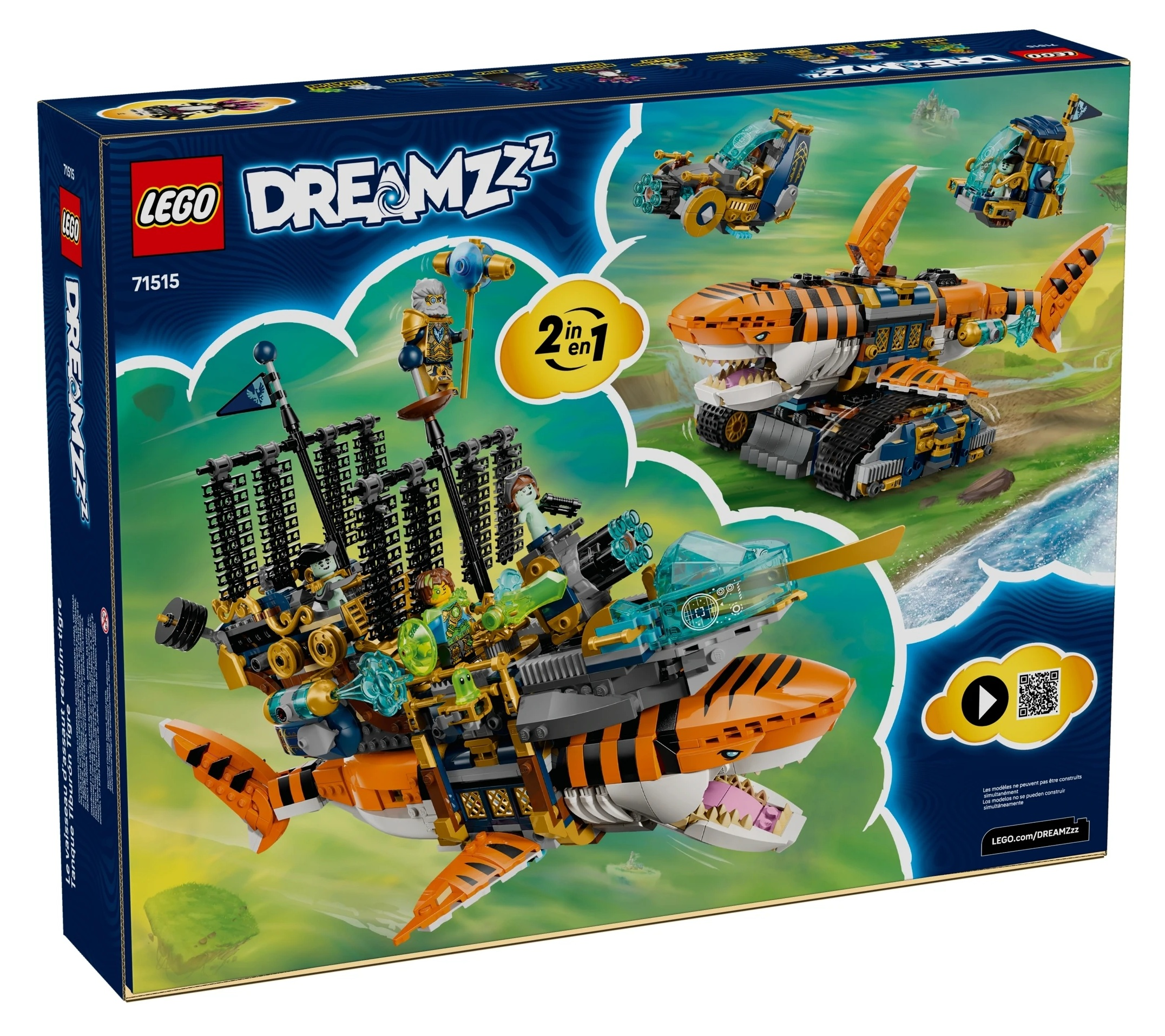 Zestaw LEGO DREAMZZZ 71515: Okręt z tygrysem i dwa pojazdy.