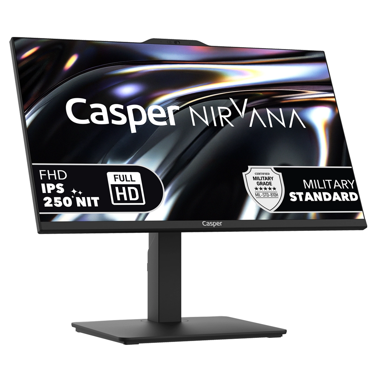 Casper NIRVANA markalı siyah monitör, FHD, IPS, 250 NIT, Full HD.