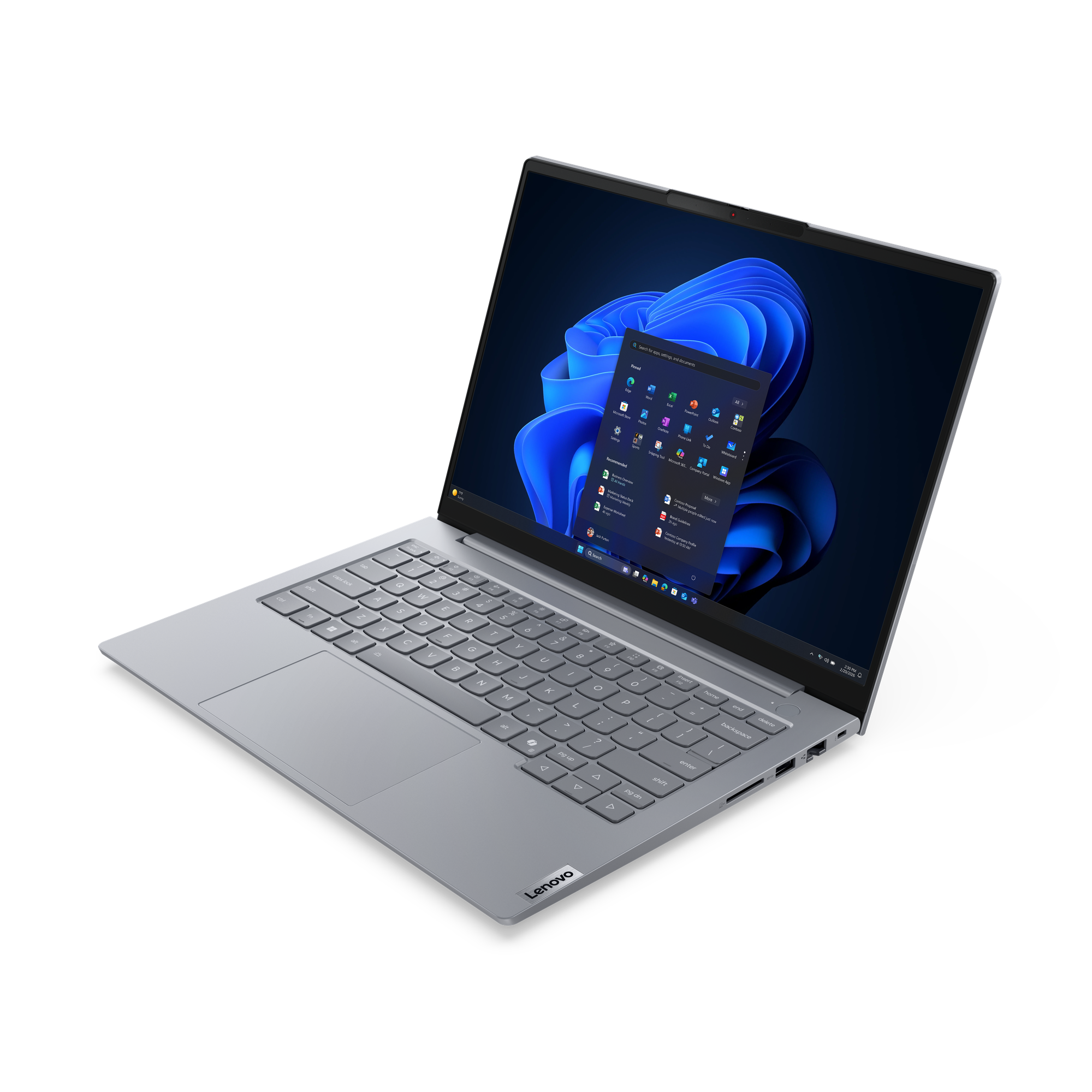 Ein silberner Laptop mit beleuchteter Tastatur und einem blauen Hintergrundbild.