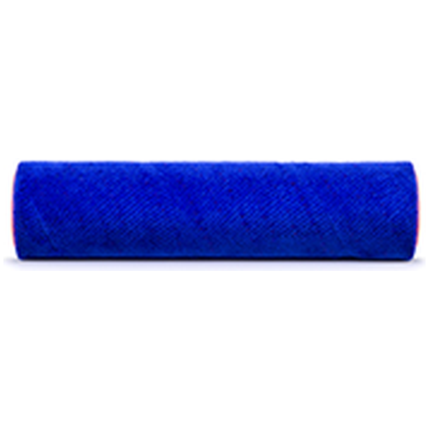 A blue paint roller with orange ends on a white background.