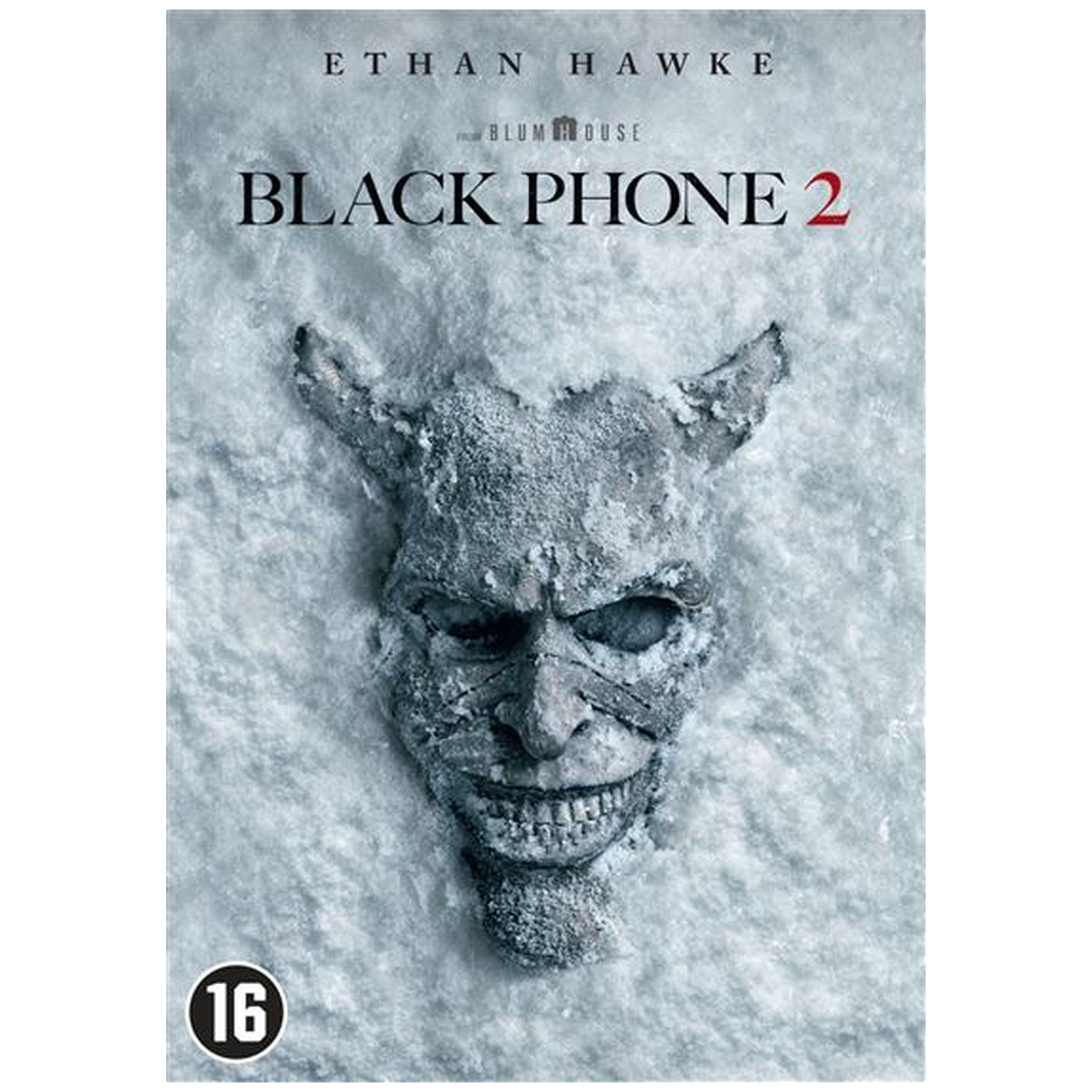 L'affiche du film Black Phone 2 présente un masque effrayant dans la neige. Interdit aux moins de 16 ans.