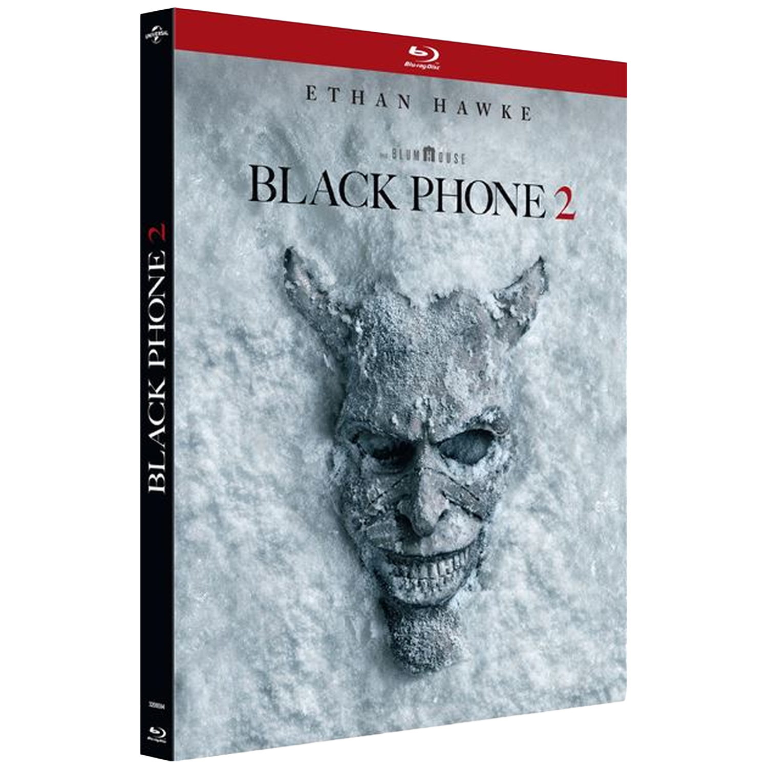 Couverture Blu-ray : "Black Phone 2" présente un masque démoniaque dans glace/neige.