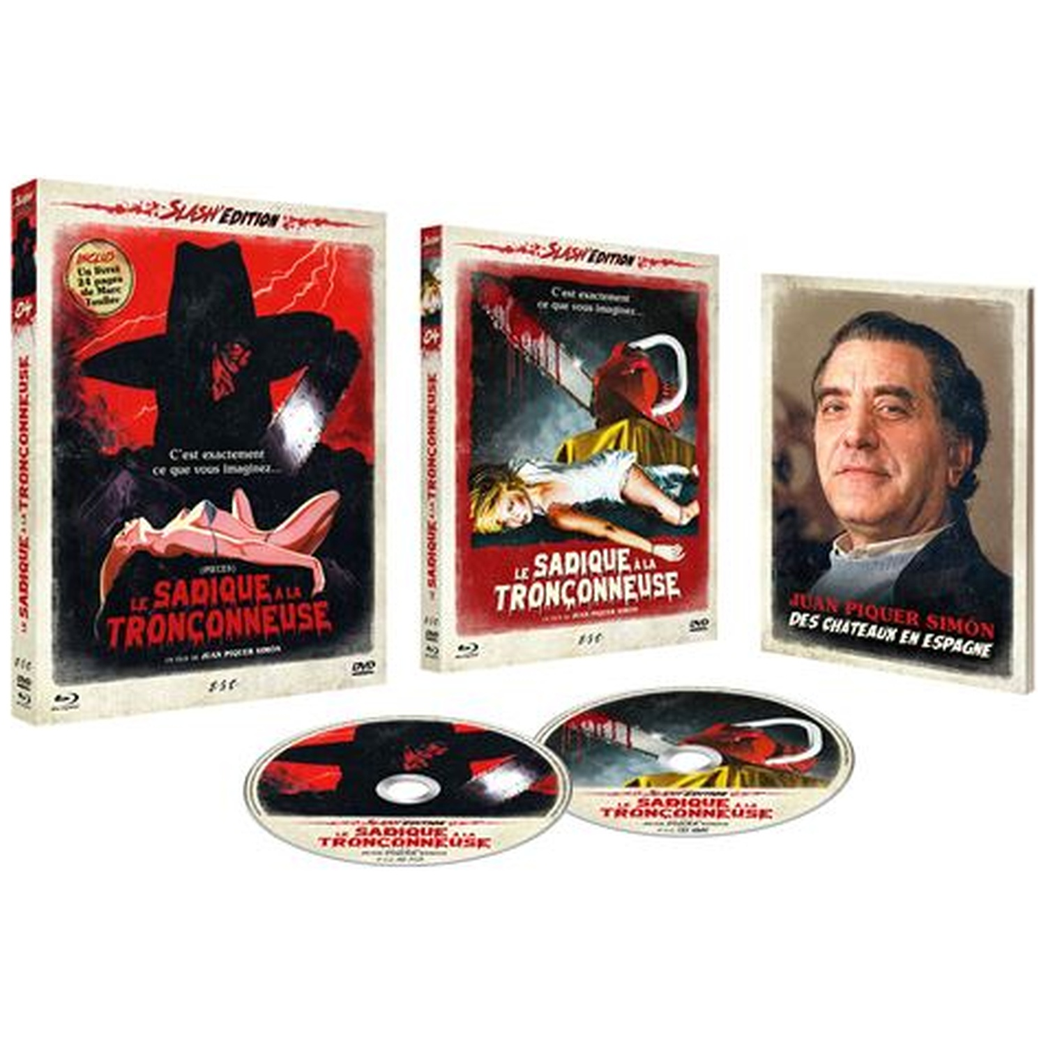 Couvertures de films avec motif sanglant et portrait.