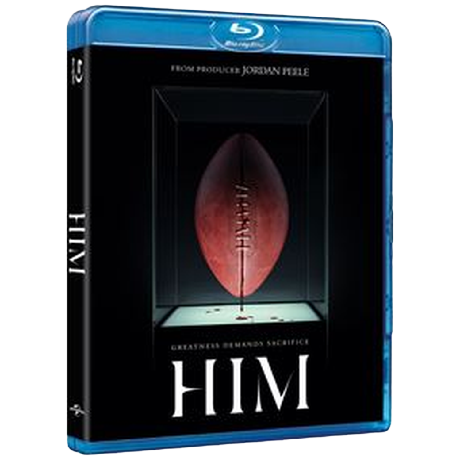 Boîtier Blu-ray du film Us, avec un ballon de football américain dans une vitrine.
